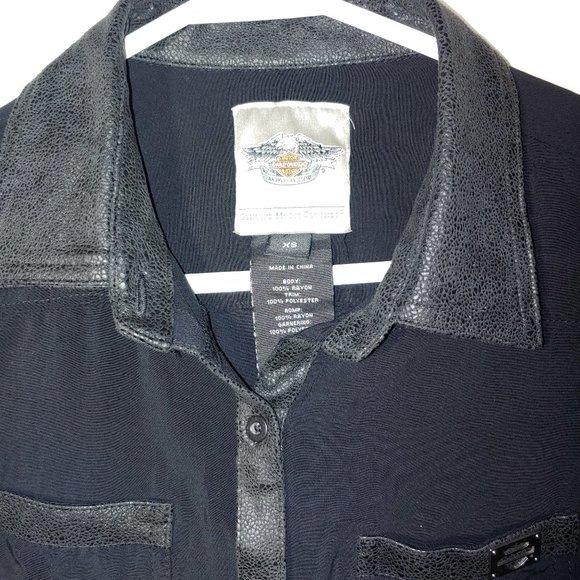 Harley Davidson Button Up Blouse Long Sleeve Size XS Black - Picture 2 of 9